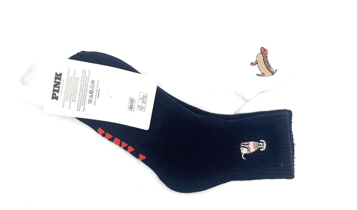 Victoria's Secret PINK 2-Pack Quarter Socks (White/Navy/Dogs)