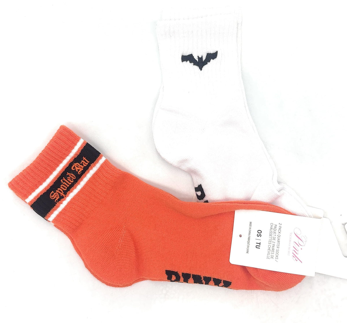 Victoria's Secret PINK 2-Pack Quarter Socks (Orange/White)