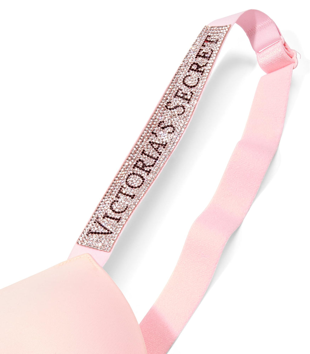 Victoria's Secret Very Sexy Logo Shine Strap Push-Up Bra, Adds One Cup Size, Padded, Plunge Neckline, Bras for Women, Angel Pink, 32C
