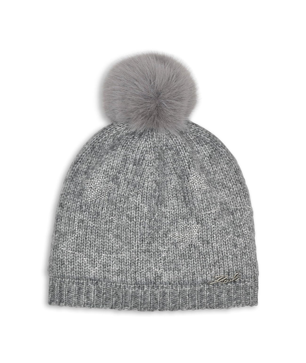 Karl Lagerfeld Women’s Star Power Faux Fur Beanie – Heather Granite
