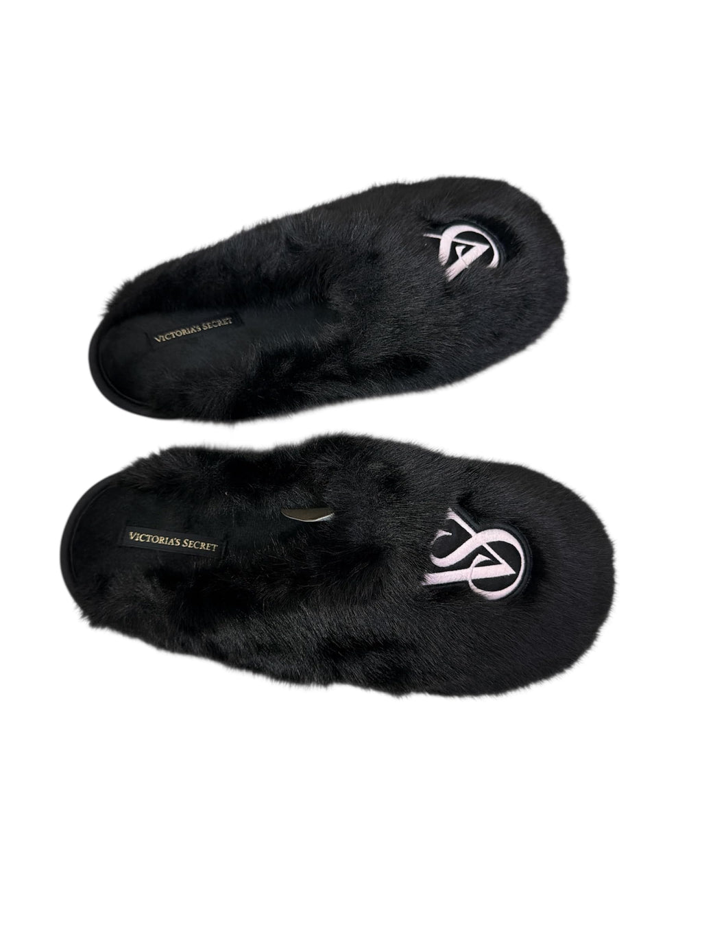 Victoria's Secret Luxe Plush Faux Fur Closed Toe Slippers Black Soft Cozy House Shoes New (Black, M, US Footwear Size System, Adult, Women, Alpha, Medium, Small)