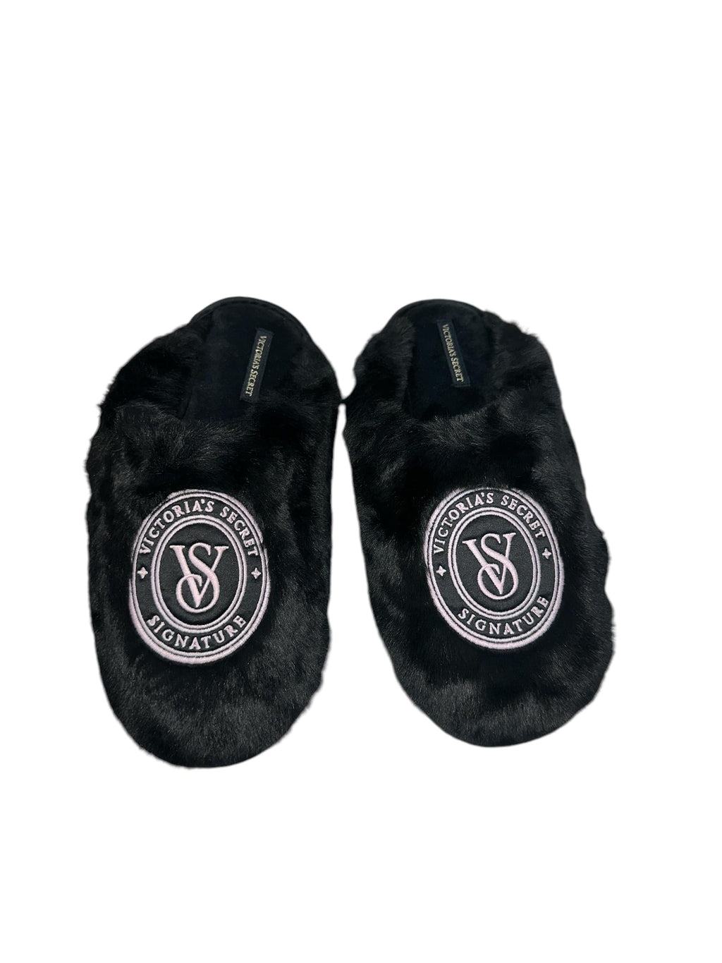 Victoria's Secret Luxe Plush Faux Fur Slippers Black Closed Toe New