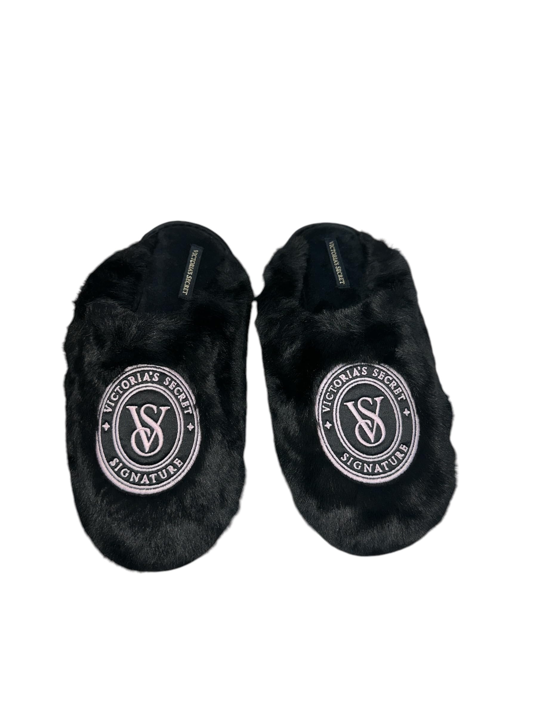 Victoria's Secret Luxe Plush Faux Fur Slippers Black Closed Toe New