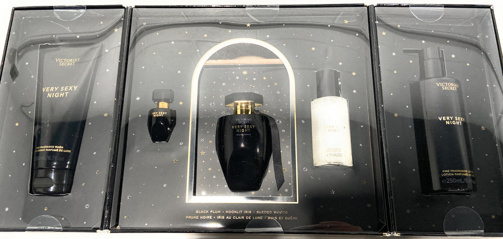 Victoria's Secret Very Sexy Night Eau De Parfum 5 Piece Gift Set 3.4 oz, Eau de Parfum, 2.5 oz Shimmer Fragrance Mist, Fine Fragrance Lotion, Fine Fragrance Wash, & .25 oz Mini EDP