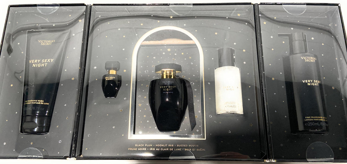 Victoria's Secret Very Sexy Night Eau De Parfum 5 Piece Gift Set 3.4 oz, Eau de Parfum, 2.5 oz Shimmer Fragrance Mist, Fine Fragrance Lotion, Fine Fragrance Wash, & .25 oz Mini EDP