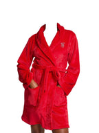Victoria's Secret Signature Short Cozy Plush Robe Red Belted Wrap with Rhinestone VS Logo New