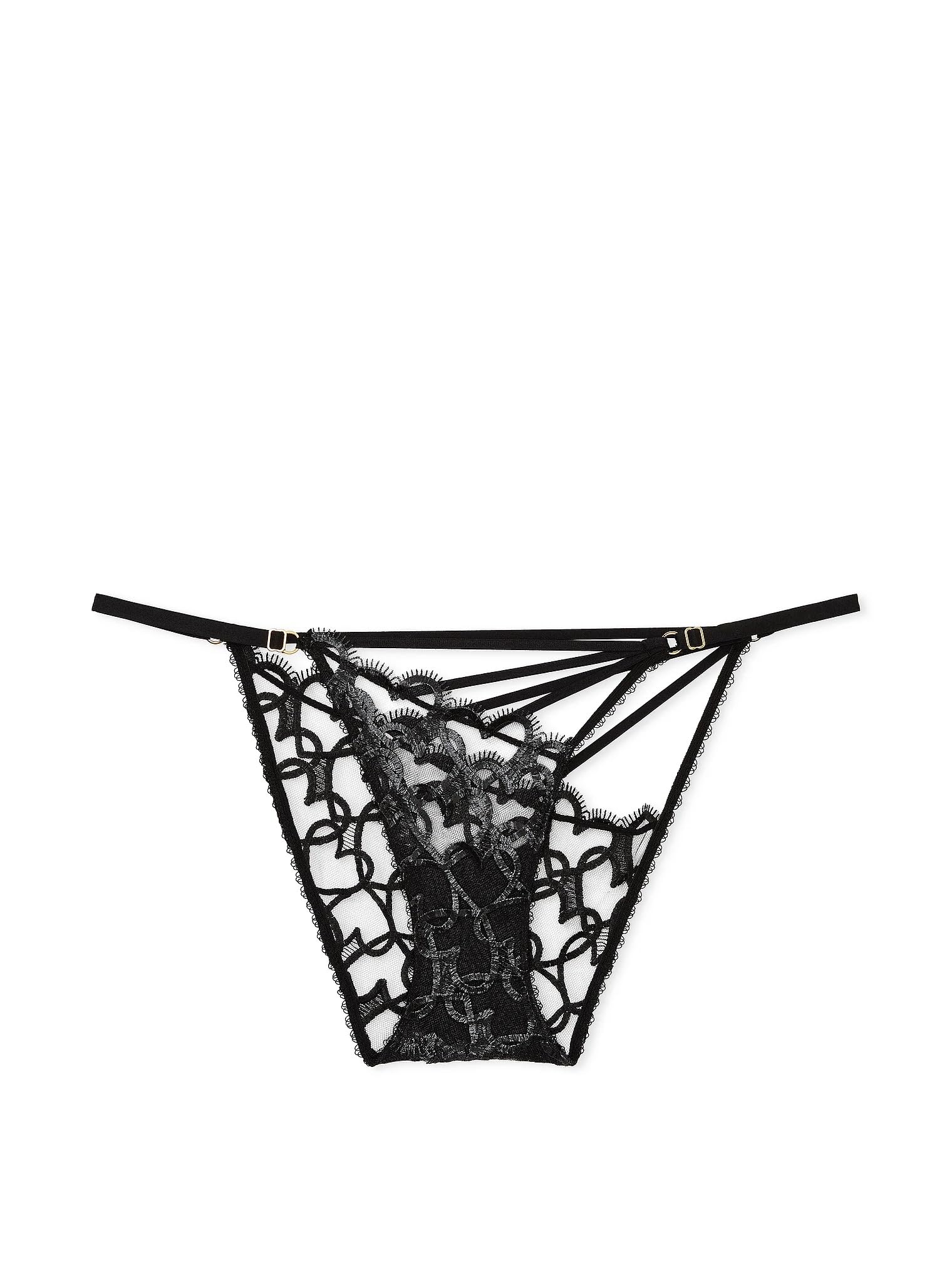 Victoria's Secret Very Sexy Shimmer Heart String Bikini Panty Black New