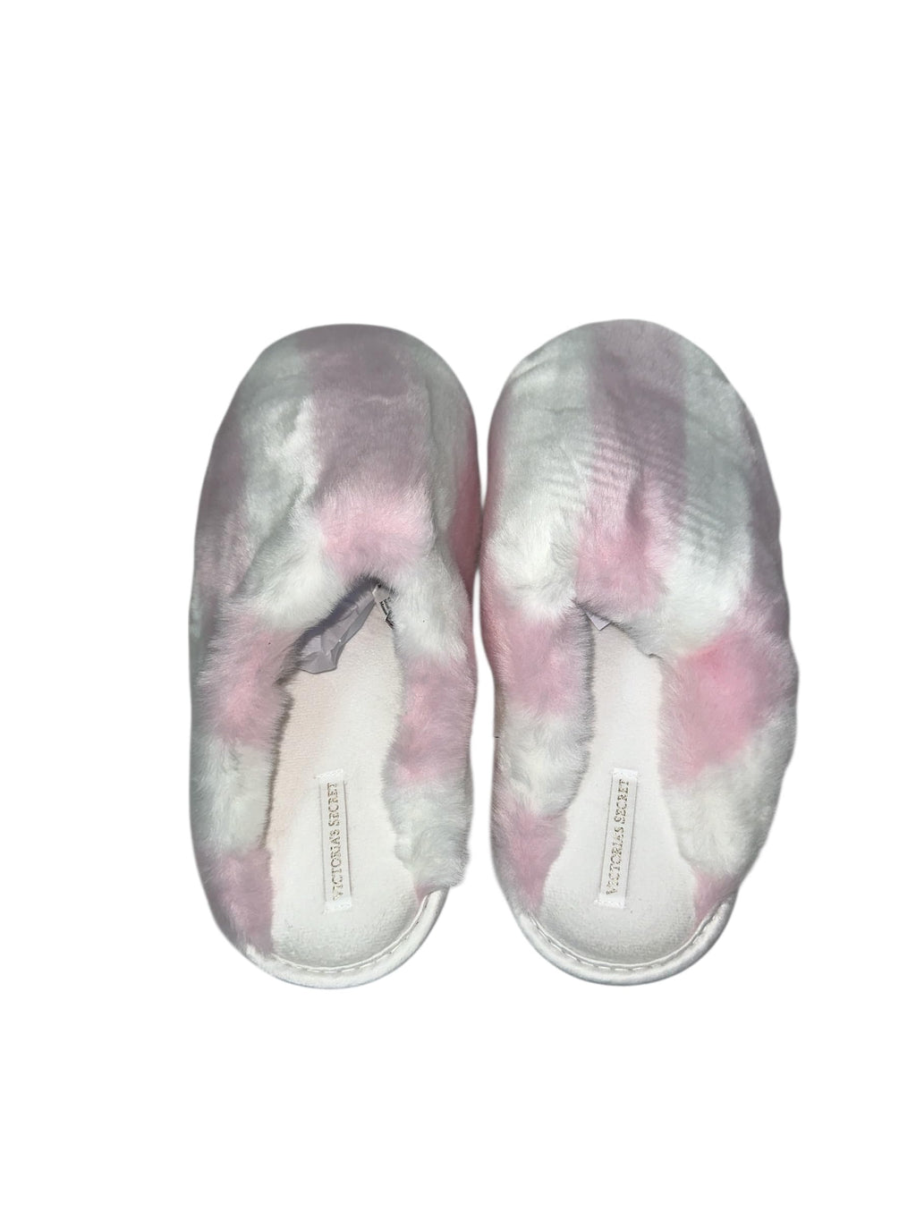 Victoria's Secret Luxe Plush Faux Fur Closed Toe Slippers White Pink New