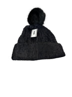 Victoria's Secret Pink Fuzzy Feels Pom Beanie Hat Black One Size New