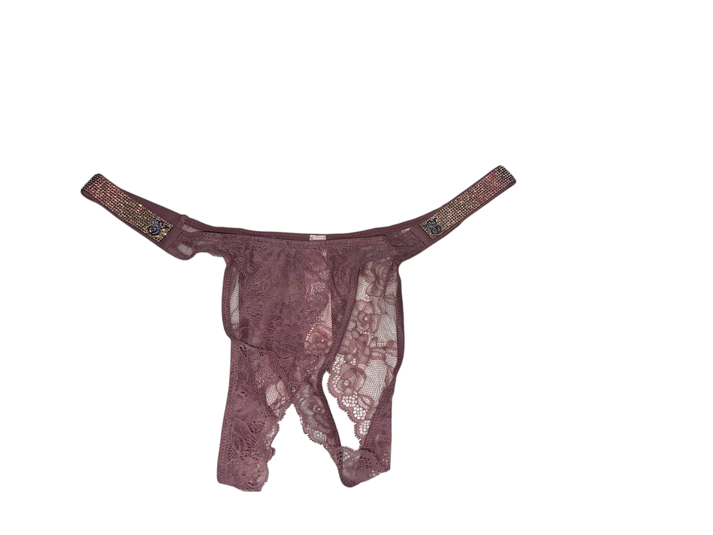 Victoria's Secret Very Sexy Rhinestone Sunset Ombré Shine Strap Rose Lace Crotchless Brazilian Panty Purple New (US, Alpha, Small, Regular, Regular, Purple Vapor)