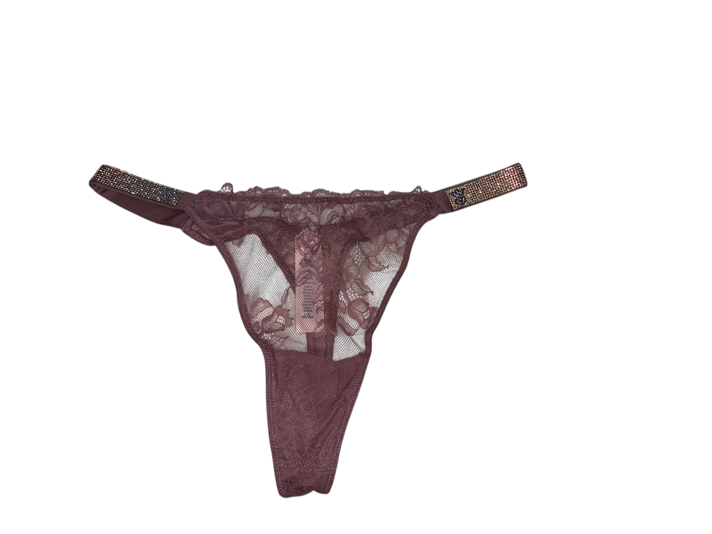 Victoria's Secret Lace Thong Rhinestone Shine Strap Mauve Purple M New