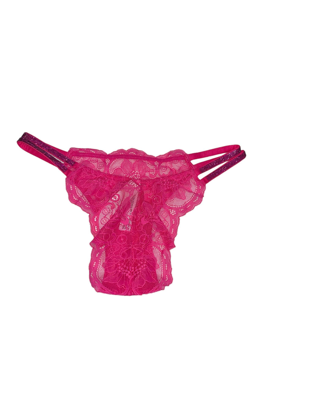 Victoria's Secret Double Shine Strap Lace Brazilian Panty Color Pink/Fuschia New