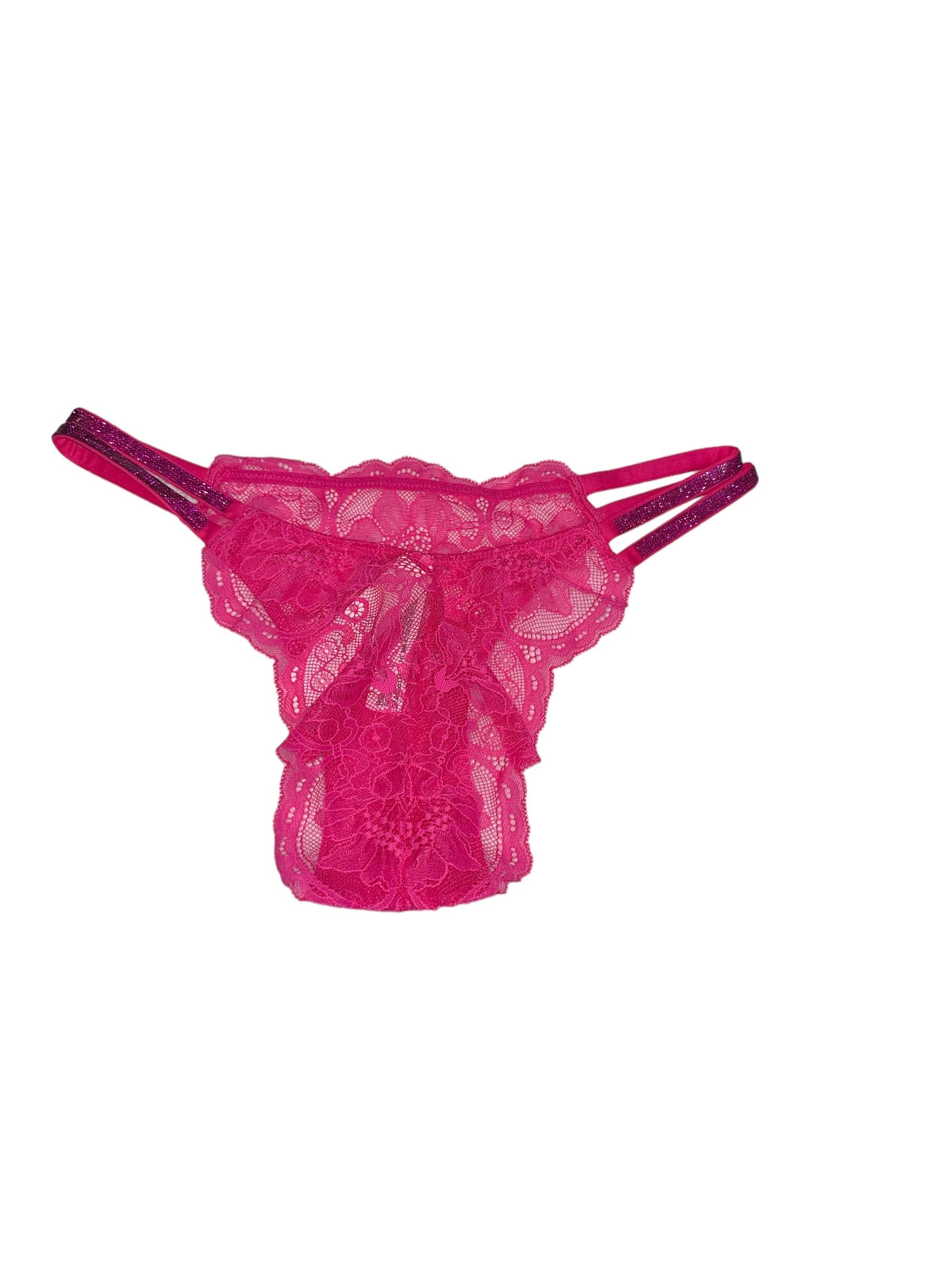 Victoria's Secret Double Shine Strap Lace Brazilian Panty Color Pink/Fuschia New