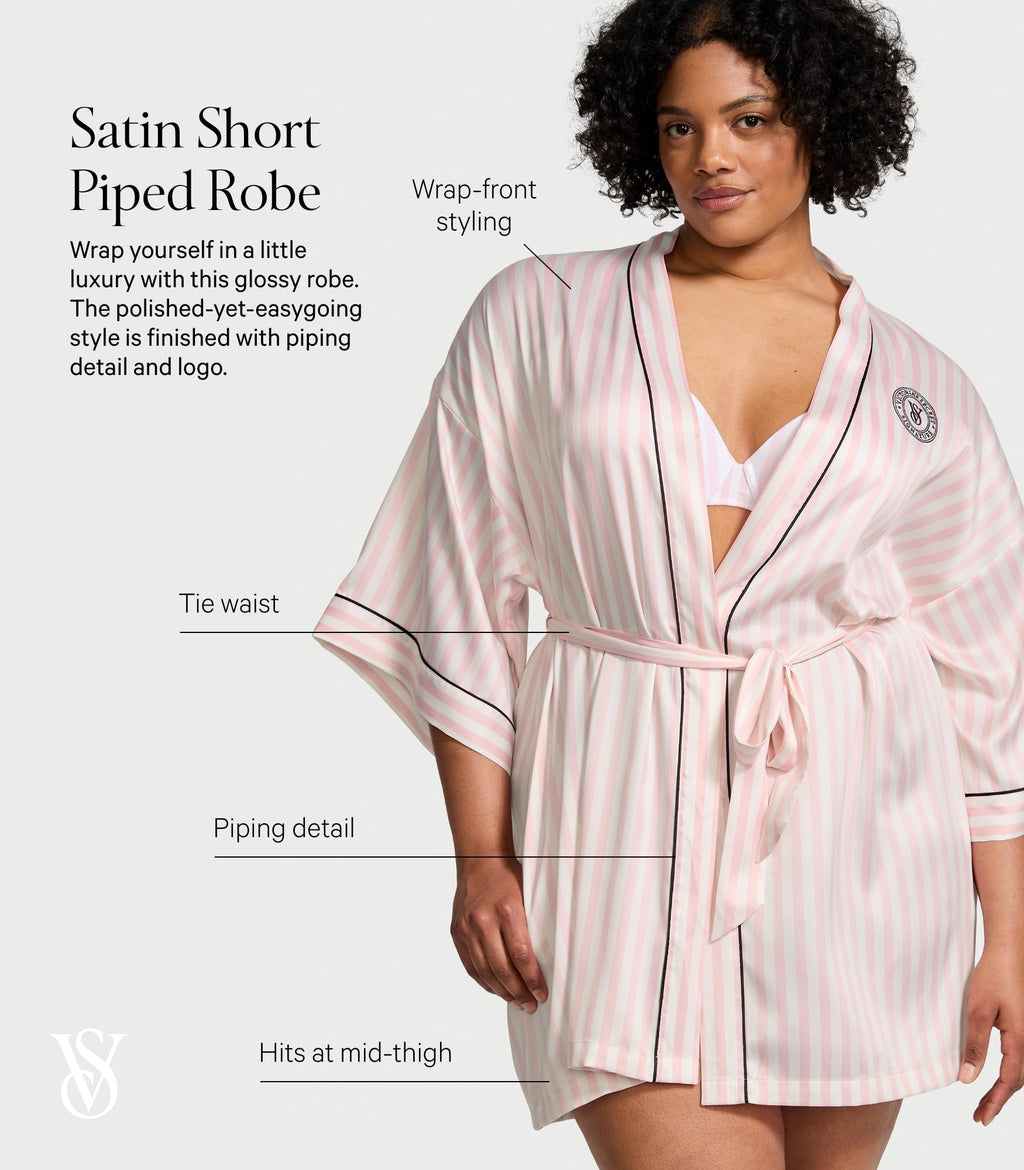 Victoria's Secret Short Satin Piped Robe for Women (XS-XXL)