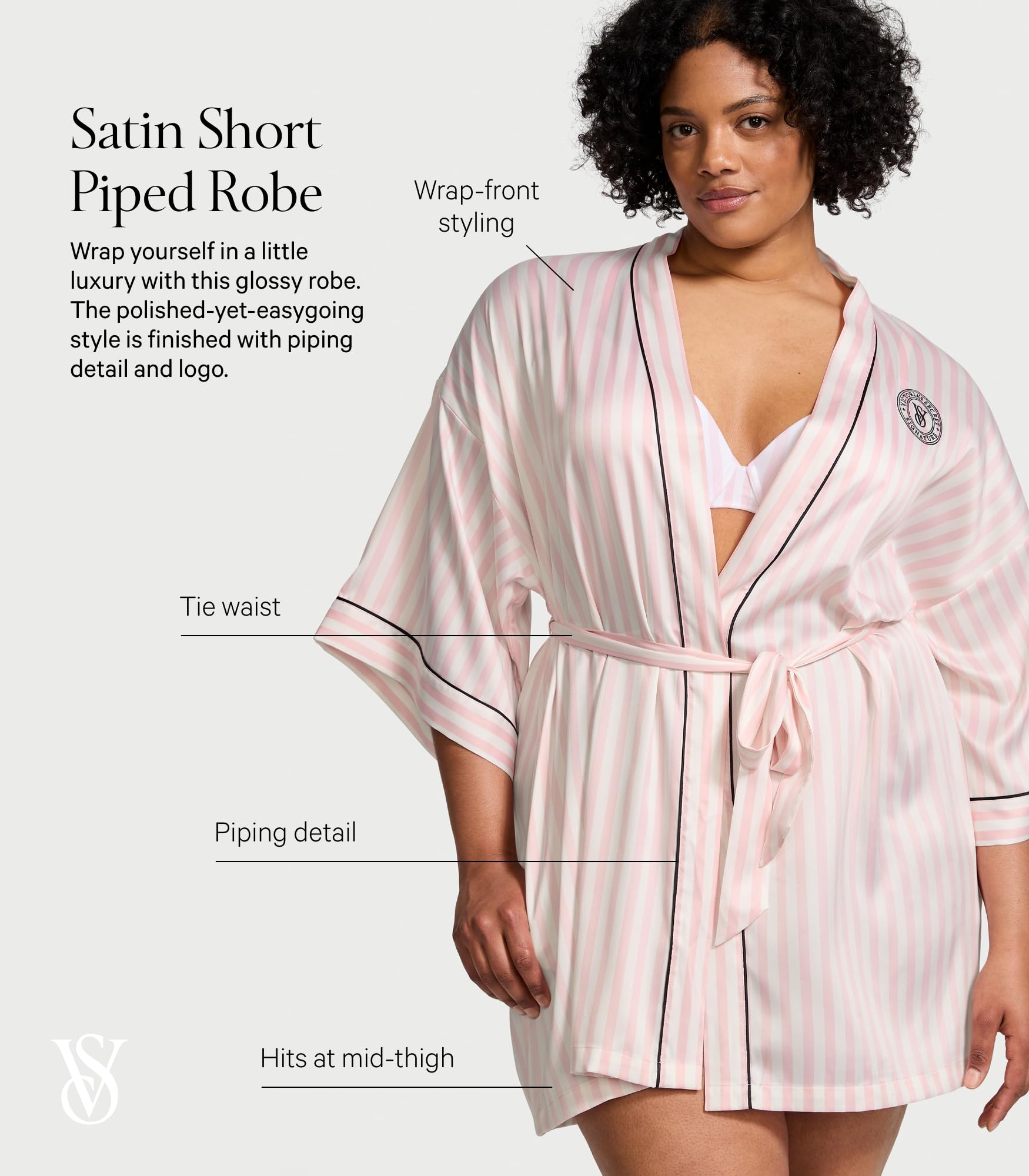 Victoria's Secret Short Satin Piped Robe for Women (XS-XXL)