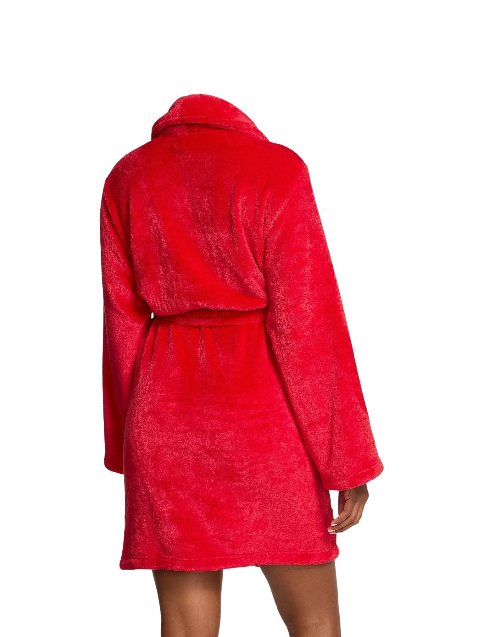 Victoria's Secret Signature Short Cozy Plush Robe Red Belted Wrap with Rhinestone VS Logo New