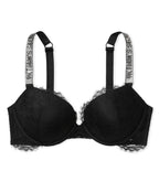 Victoria's Secret Shine Strap Push Up Bra, Adds One Cup Size, Padded, Plunge Neckline, Lace, Bras for Women, Very Sexy Collection, Black (36C)