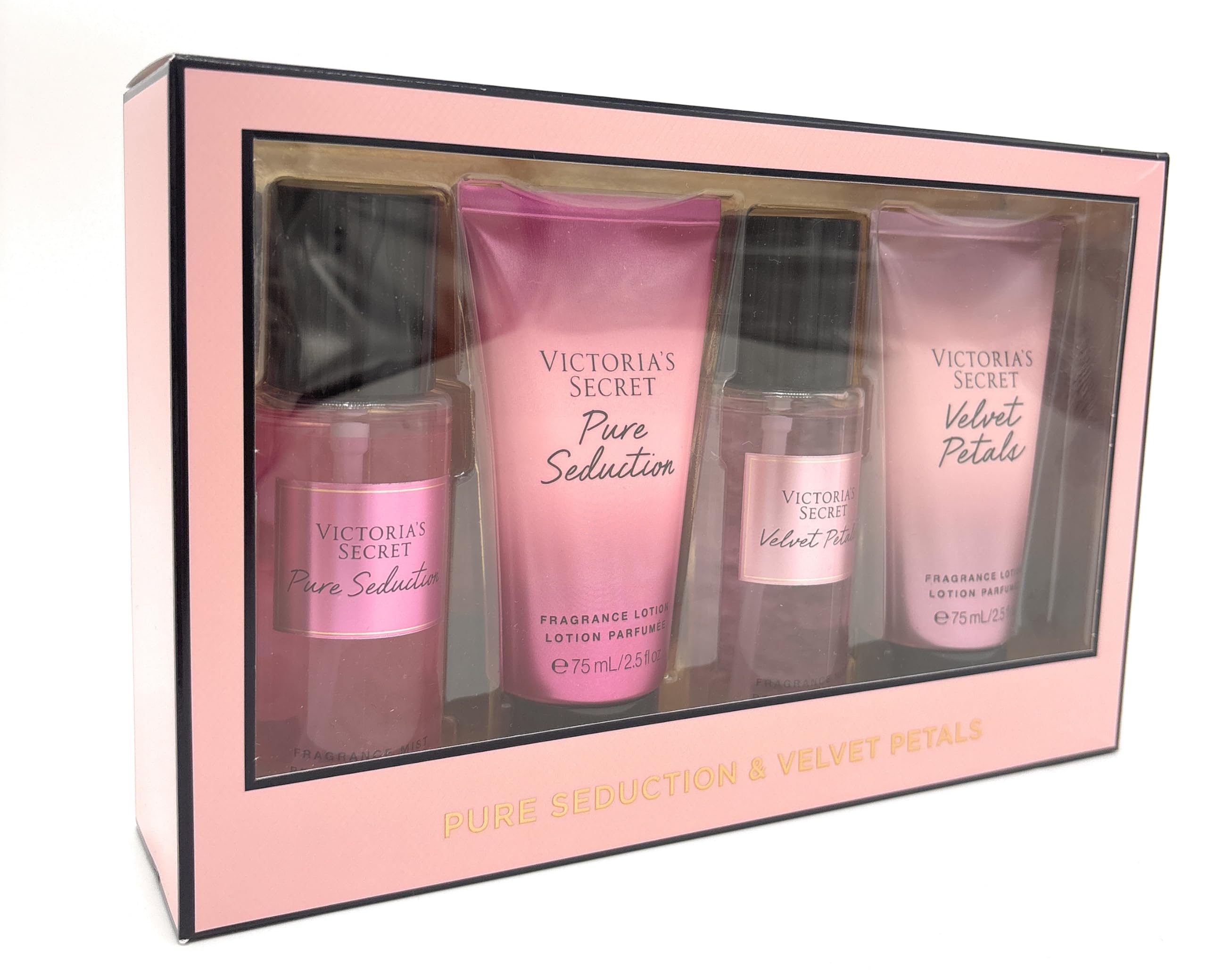 Victoria's Secret 4pc Gift set: Pure Seduction & Velvet Petals Mist, Lotion each 2.5 fl oz Limited Edition