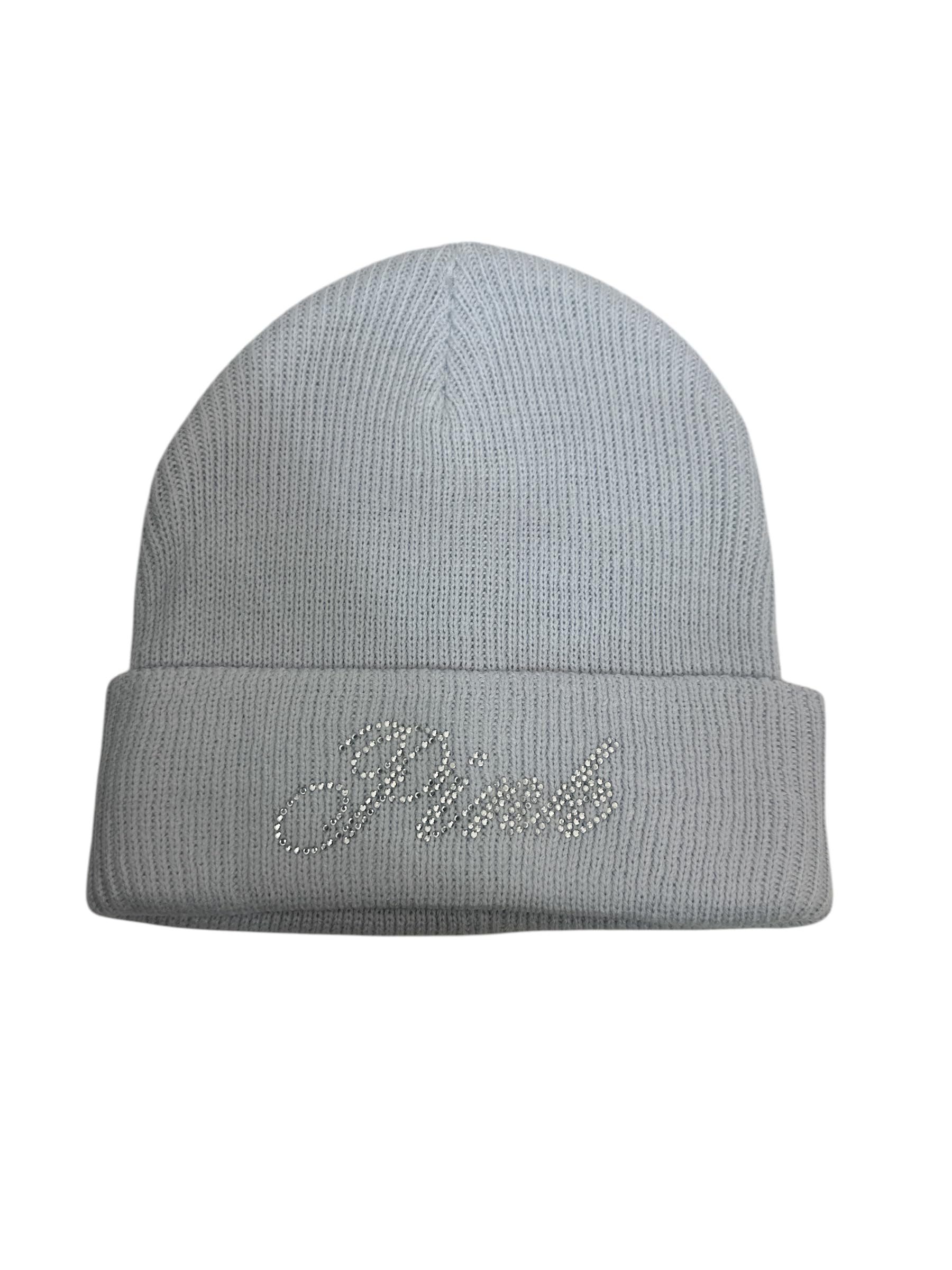 Victoria's Secret Pink Rib Knit Rhinestone Beanie Blue Shine New