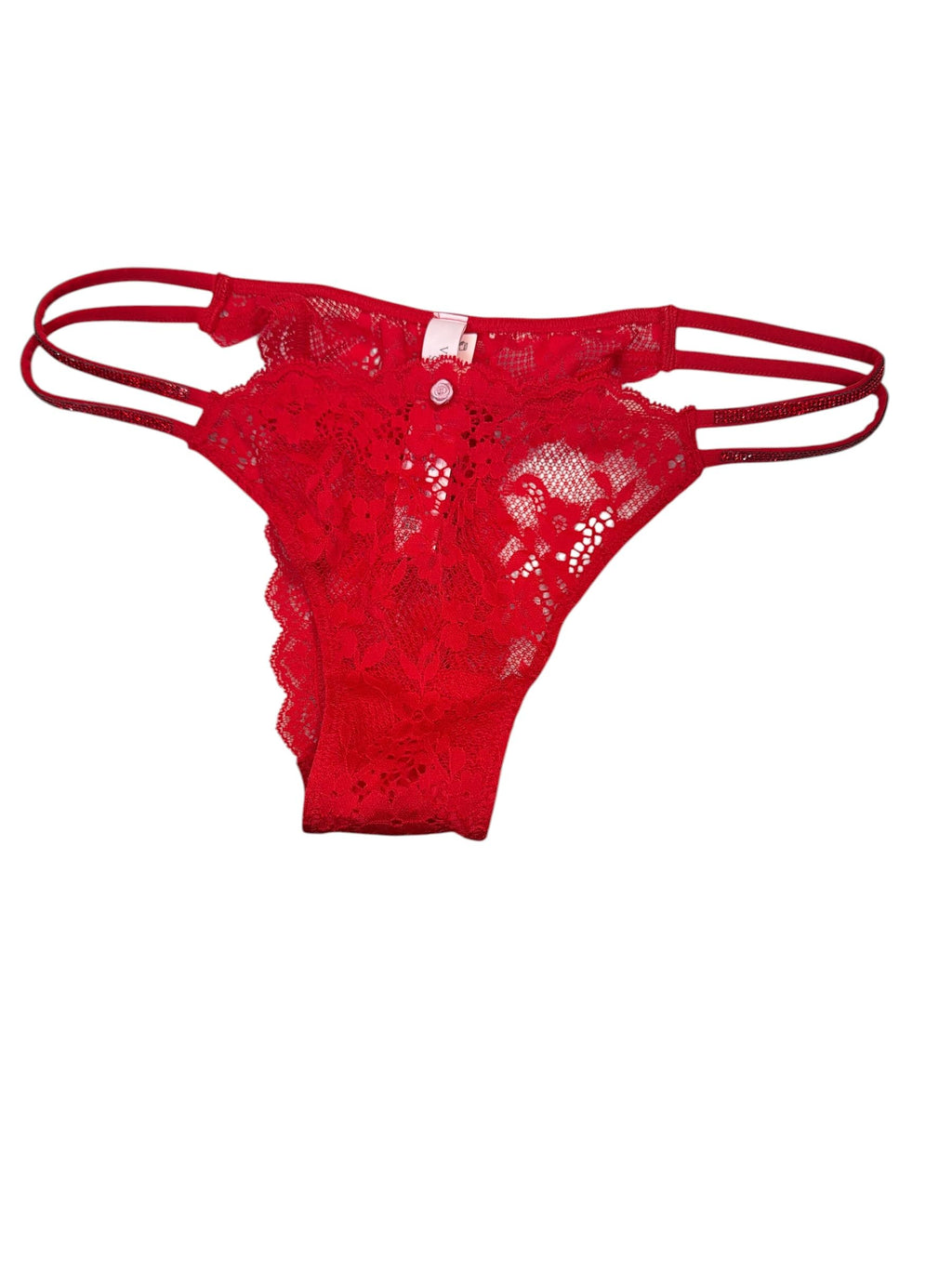 Victoria's Secret Brazilian Panty Red Lace Rhinestone Double Shine Strap Women’s Medium New
