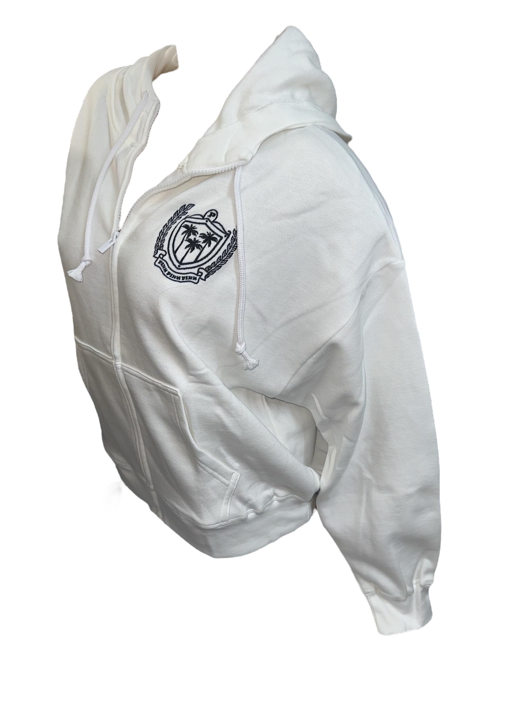 Victoria's Secret PINK Ivy Fleece Campus Full Zip Hoodie White New