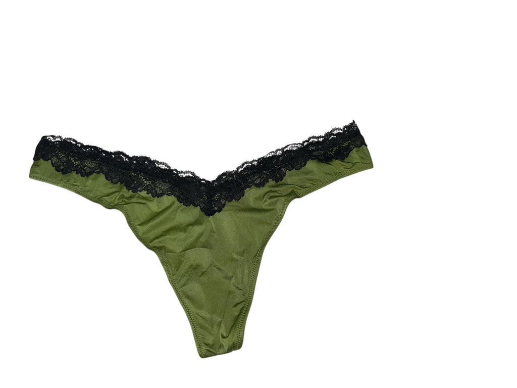 Victoria's Secret Lace Trim High Leg Thong Panty Green Black Women New