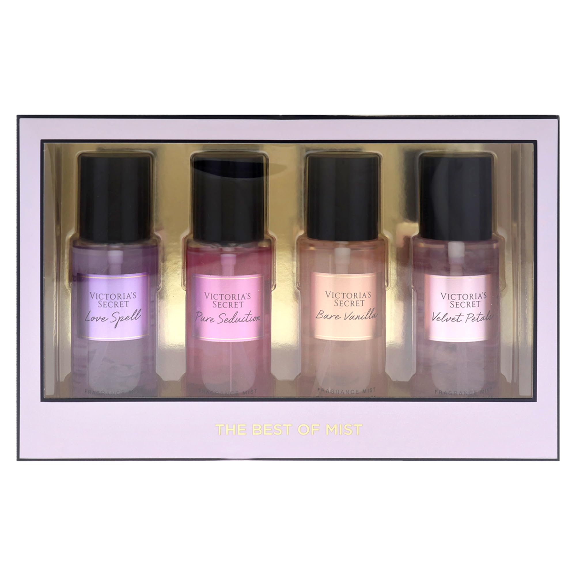 Victorias Secret The Best of Mist Set for Women - 4 Pc Gift Set with Love Spell & Pure Seduction Fragrance Mists