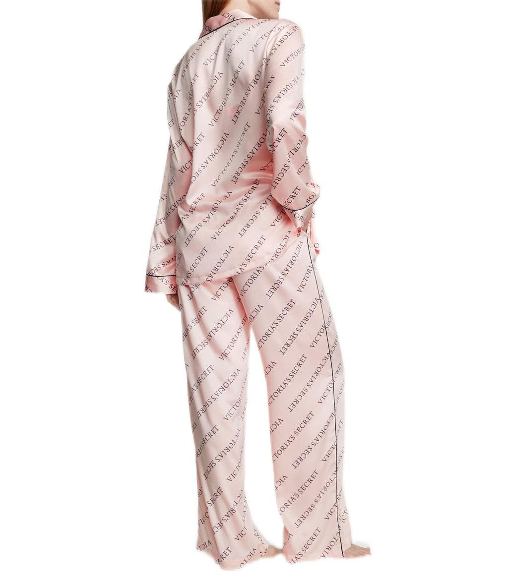 Victoria's Secret Satin Long Pajama Set, Silk Pajamas, PJ Set for Women, 2 Piece Lounge Set Silk PJs, Women's Sleepwear, Pink (XS)