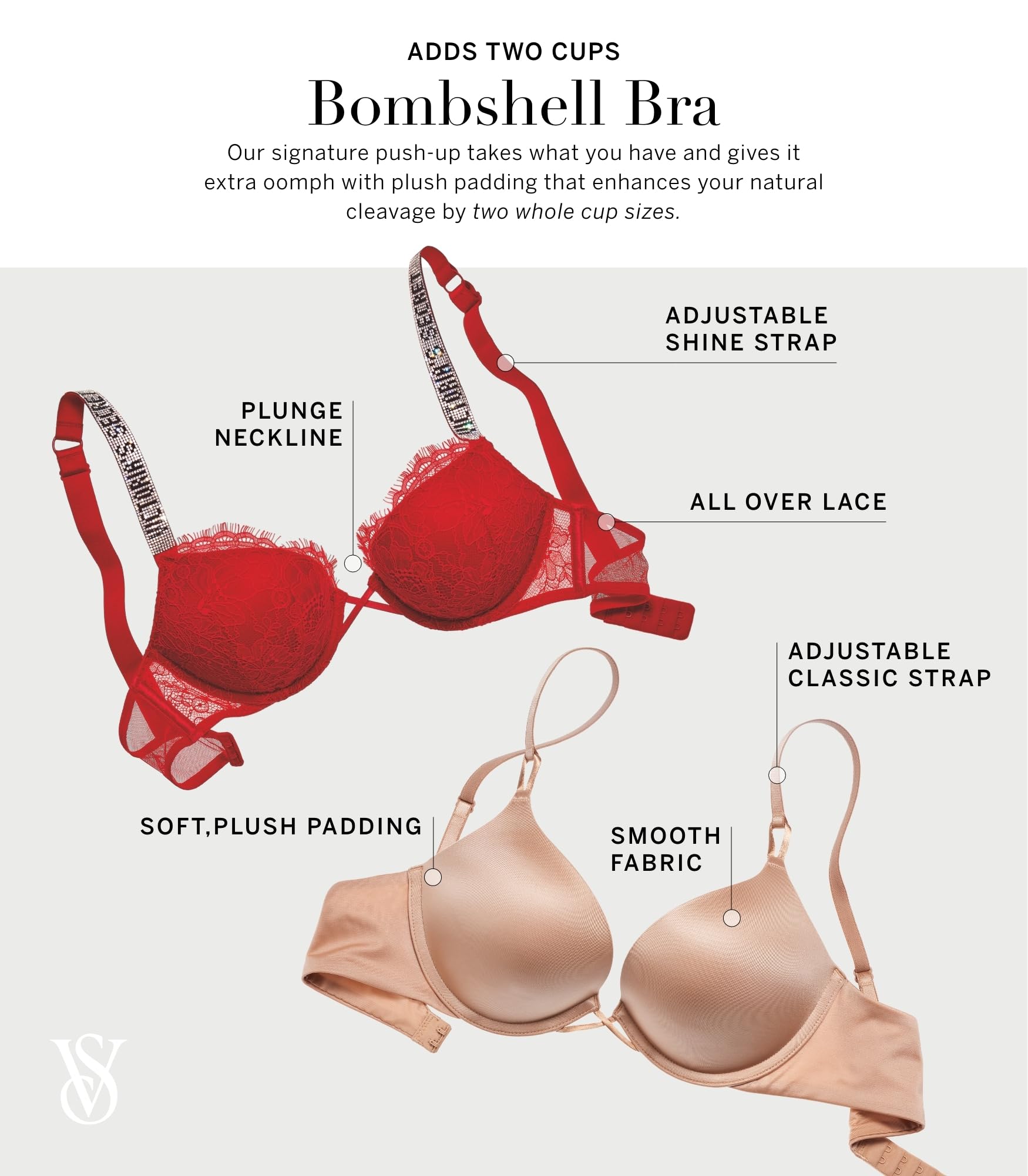 Victoria's Secret Women's Very Sexy Bombshell Adds-2-Cups Push Up Bra, Bras for Women (32A-38DDD)