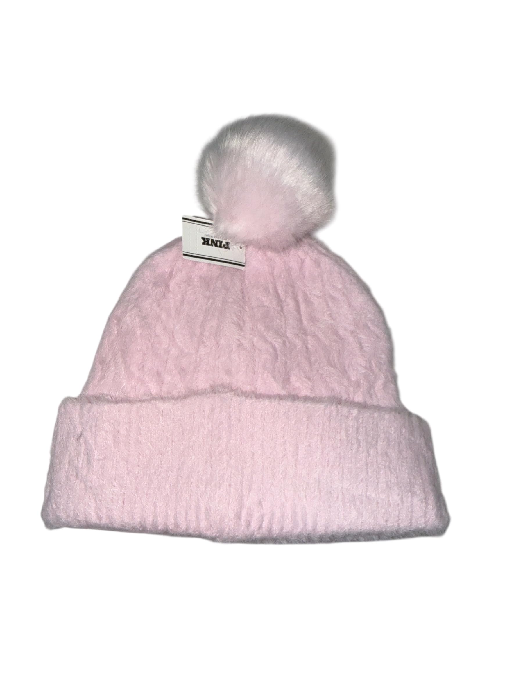 Victoria's Secret Pink Fuzzy Feels Pom Beanie Hat Pink One Size New