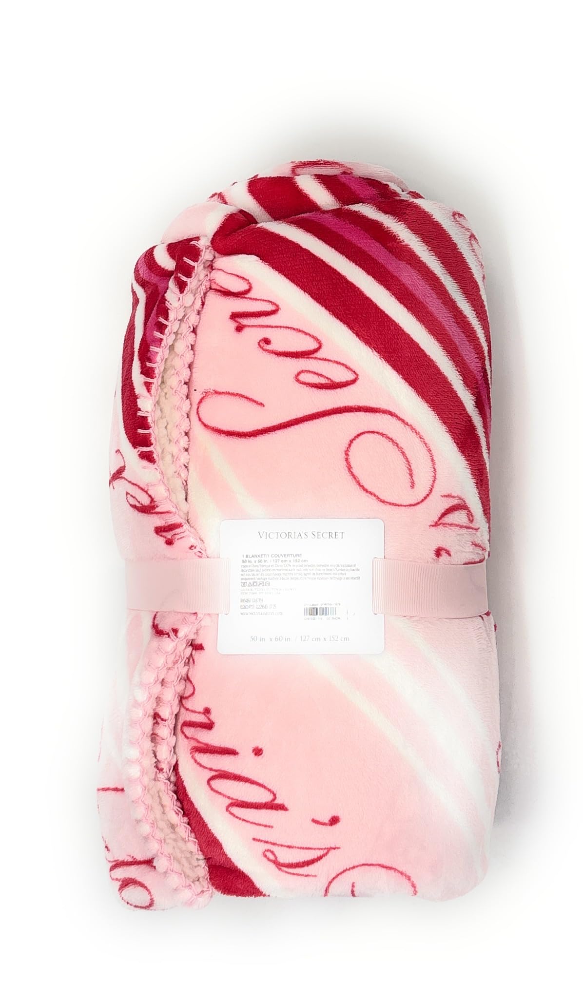 Victoria's Secret Cozy - Plush Sherpa Blanket Size 60" x 50" (Black/Red/White)