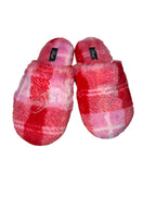 Victoria's Secret PINK Faux Fur Plaid Rhinestone Slide Slippers Pink New