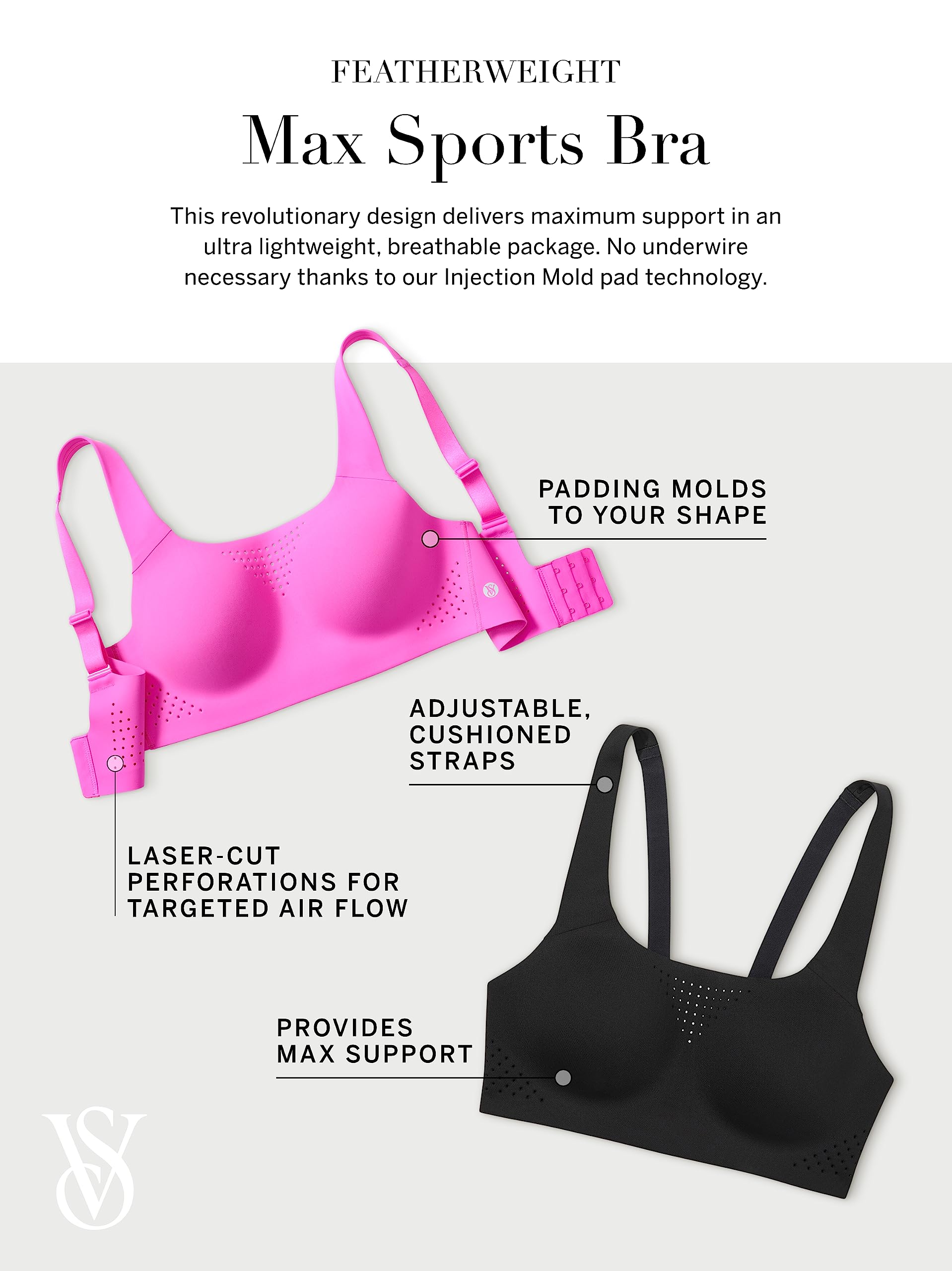 Victoria's Secret Featherweight Max Sports Bra, Maximum Support, Unlined, Molded Pads, Sports Bras for Women, Purple (34DD)