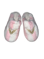 Victoria's Secret Luxe Plush Faux Fur Slippers Pink White Stripe New