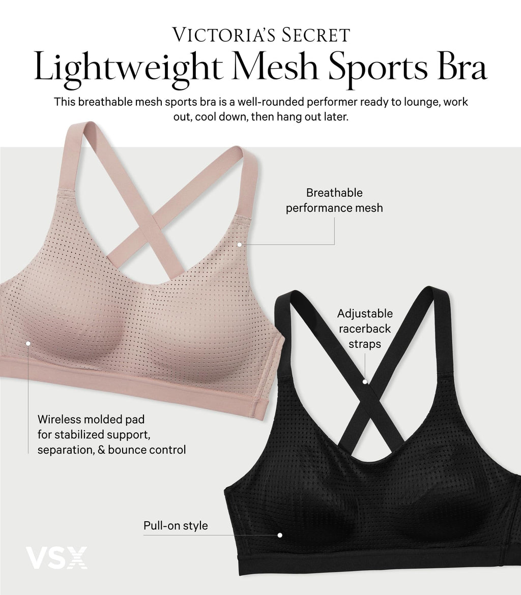 Victoria's Secret Women's VSX Lightweight Mesh Sports Bra, Wireless Support (32A-38DD)