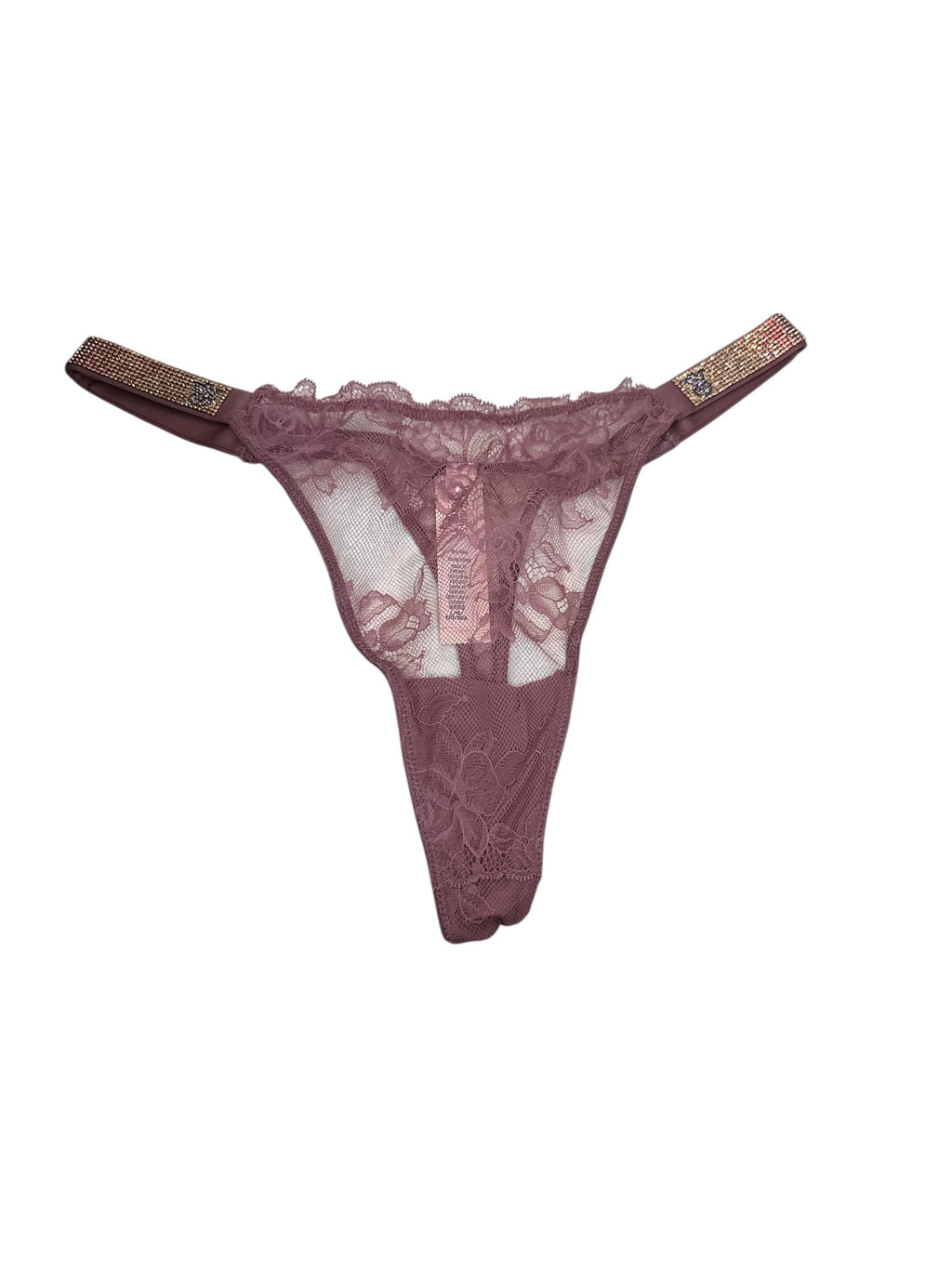 Victoria's Secret Lace Thong Rhinestone Shine Strap Mauve Purple M New