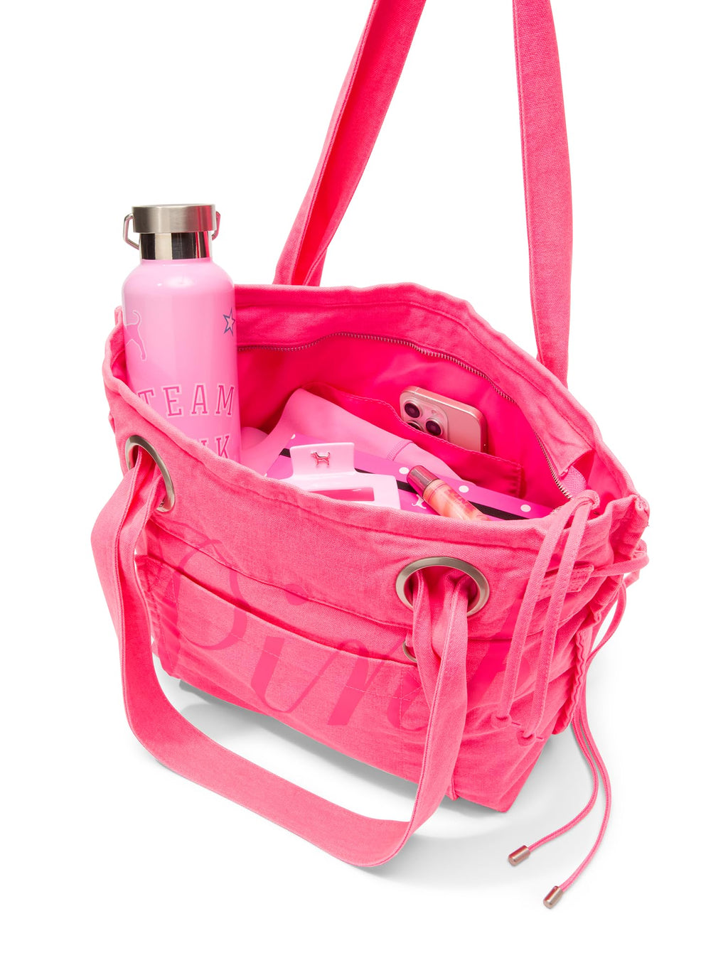 Victoria's Secret PINK Women's Canvas Tote Bag, Bright Pink, O/S