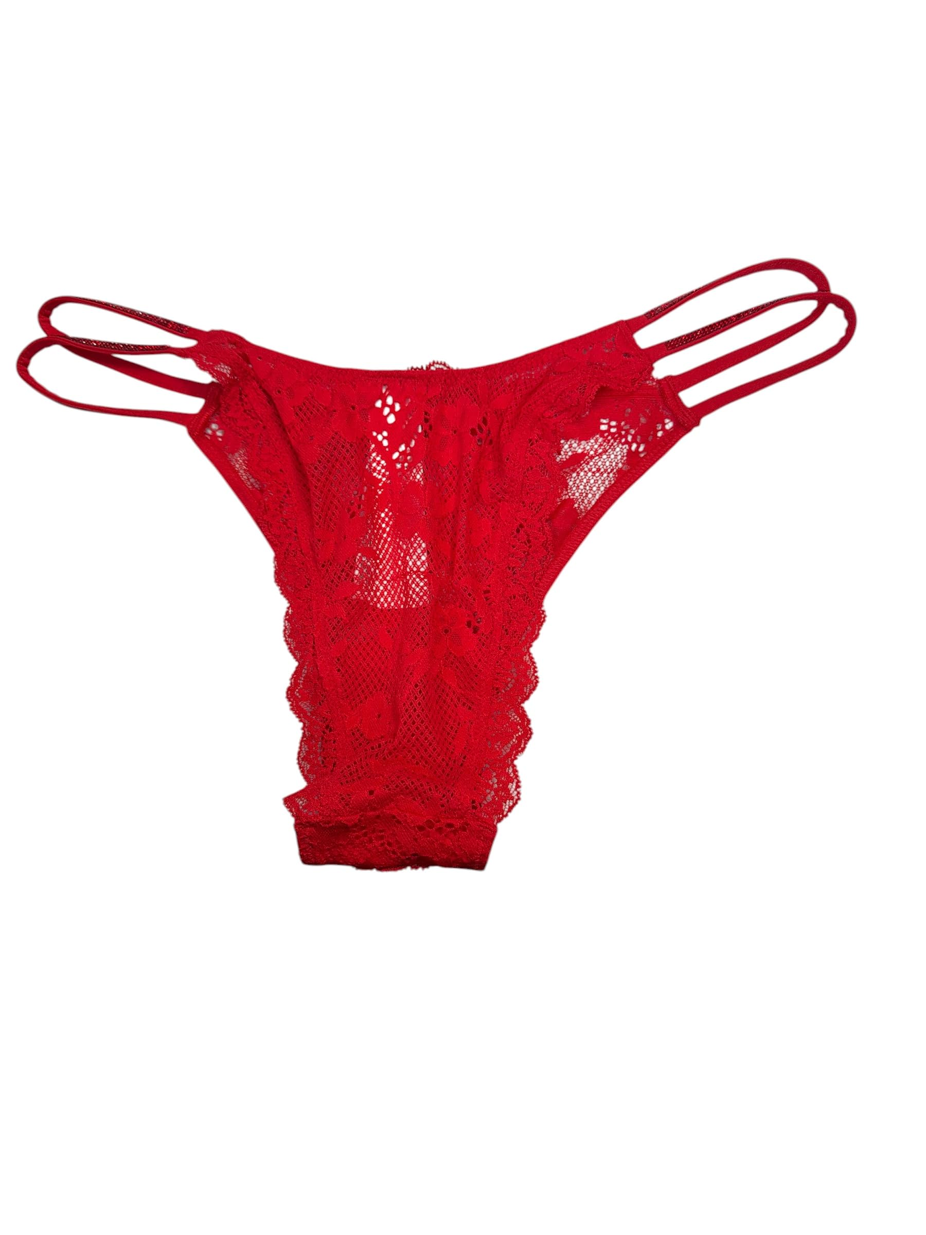 Victoria's Secret Brazilian Panty Red Lace Rhinestone Double Shine Strap Women’s Medium New