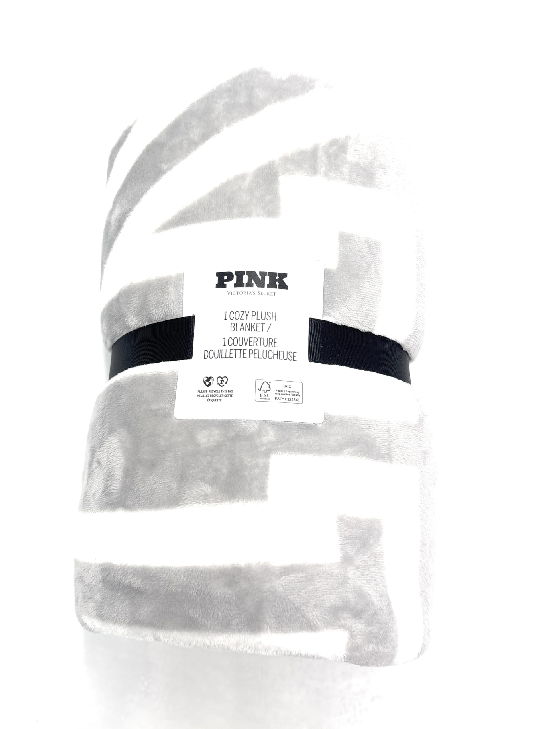 Victoria's Secret Pink Cozy - Plush Sherpa Blanket Size 60" x 50" (Gray/Pink/Black/White)