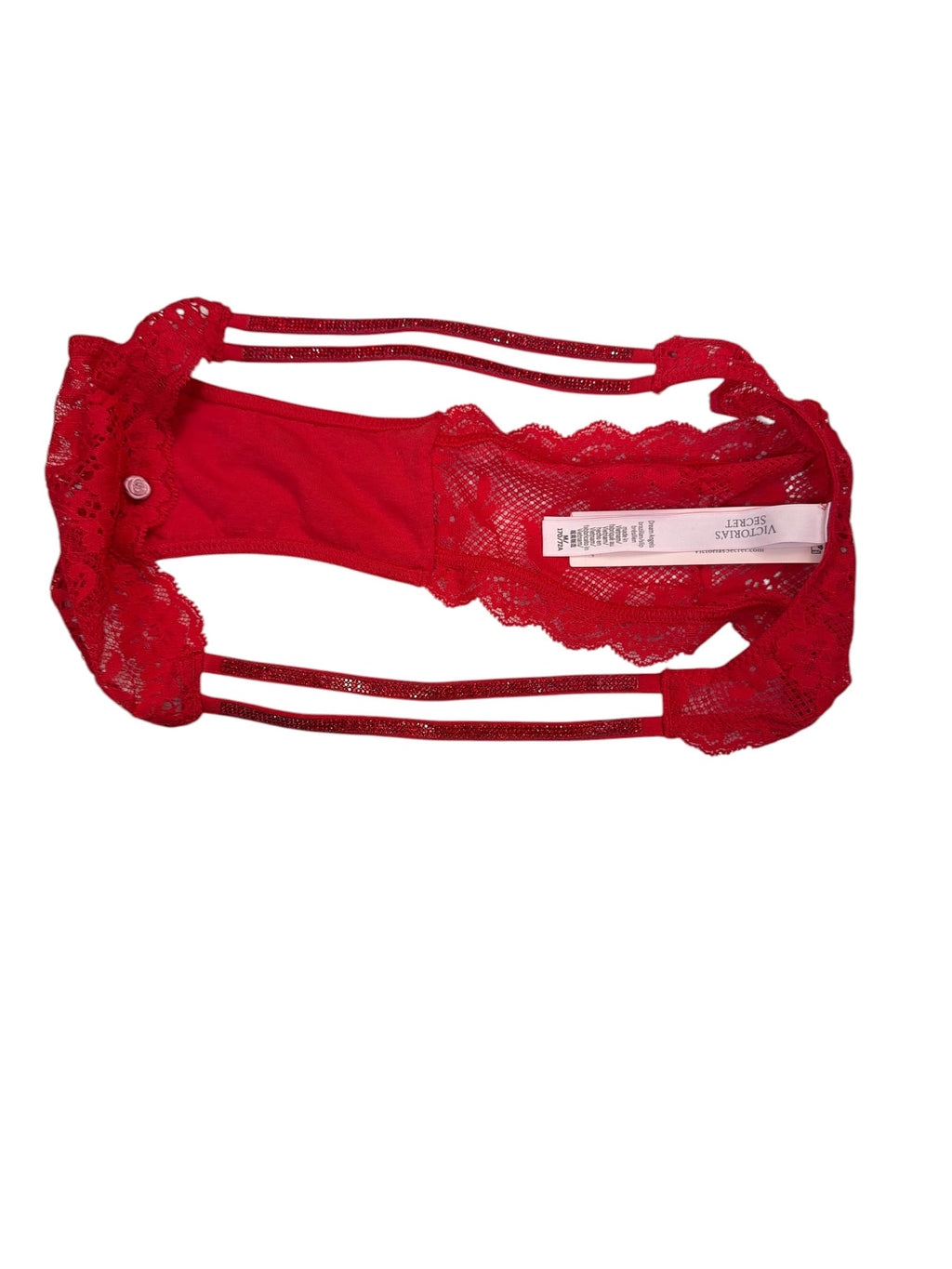 Victoria's Secret Brazilian Panty Red Lace Rhinestone Double Shine Strap Women’s Medium New