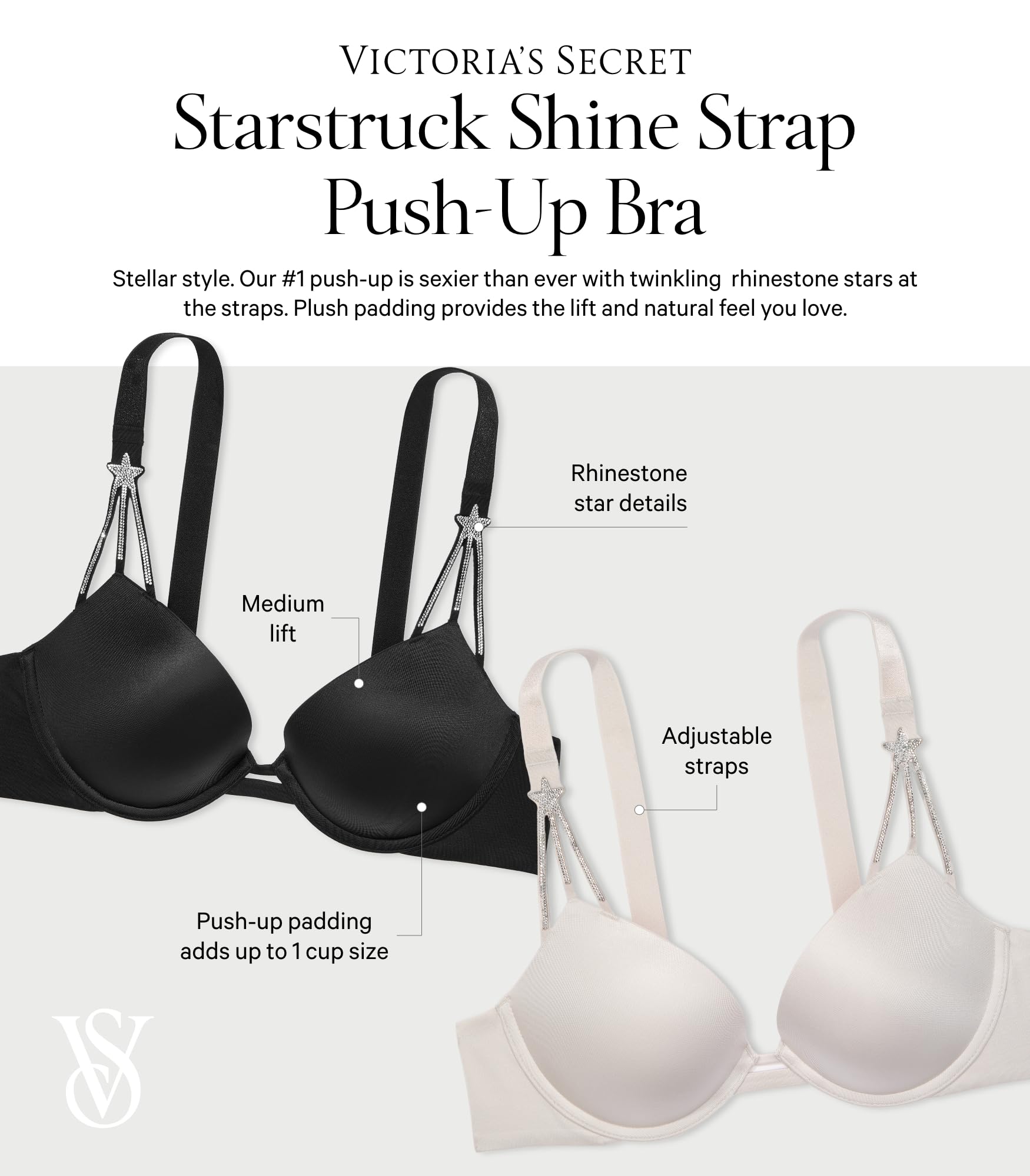 Victoria's Secret Fashion Show '24 Women's Starstruck Shine Strap Push-Up Bra, Delfin Grey, 34D