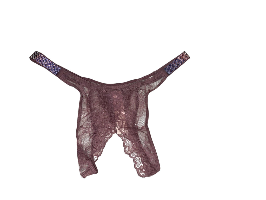 Victoria's Secret Very Sexy Rhinestone Sunset Ombré Shine Strap Rose Lace Crotchless Brazilian Panty Purple New (US, Alpha, Small, Regular, Regular, Purple Vapor)
