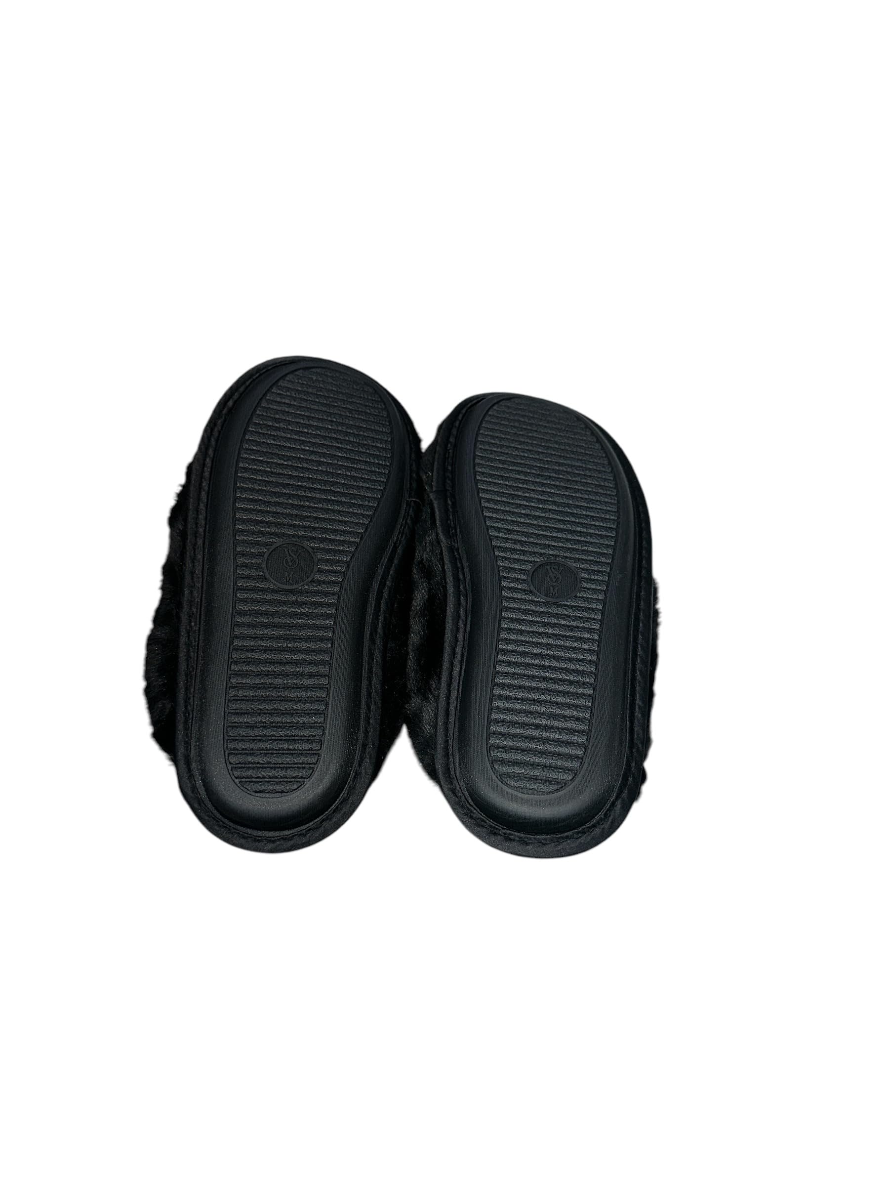 Victoria's Secret Luxe Plush Faux Fur Slippers Black Closed Toe New