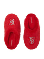 Victoria's Secret Luxe Plush Rhinestone Faux Fur Closed Toe Slippers Red Shine Soft Cozy House Shoes New