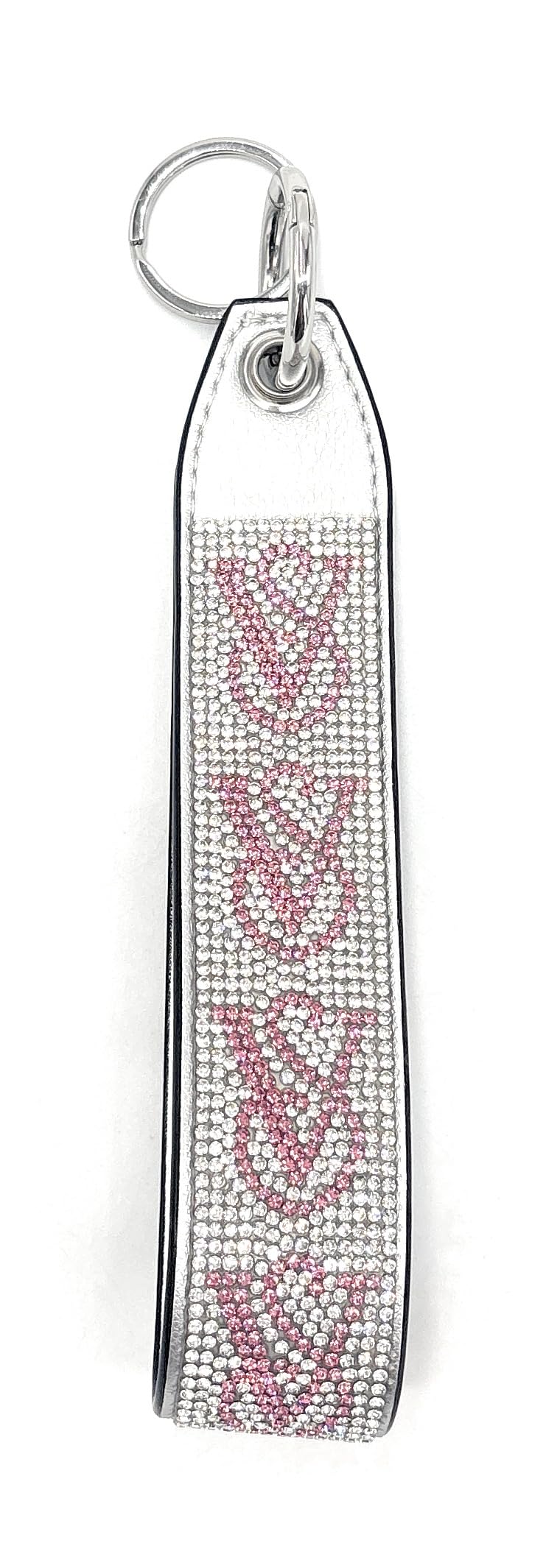 Victoria's Secret Keychain Bag Charm Glam Wristlet Strap (Silver/Pink VS)