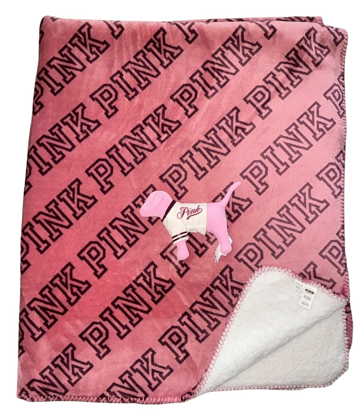 Victoria's Secret Pink Dorm Logo Sherpa Blanket 50" x 60" and Mini Dog Set Color Soft Begonia New