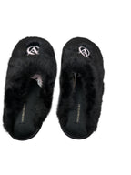 Victoria's Secret Luxe Plush Faux Fur Closed Toe Slippers Black Soft Cozy House Shoes New (Black, M, US Footwear Size System, Adult, Women, Alpha, Medium, Small)
