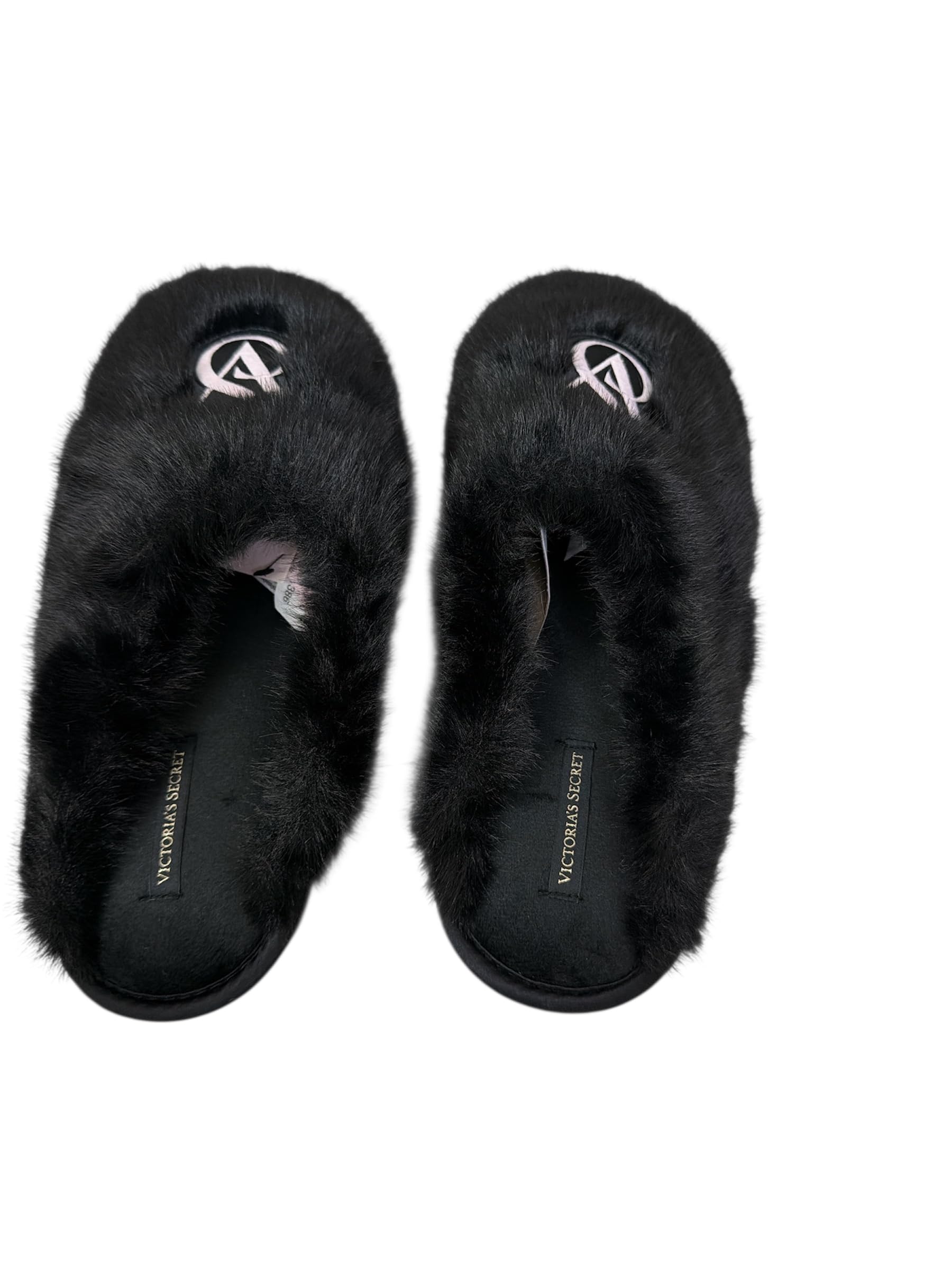 Victoria's Secret Luxe Plush Faux Fur Closed Toe Slippers Black Soft Cozy House Shoes New (Black, M, US Footwear Size System, Adult, Women, Alpha, Medium, Small)