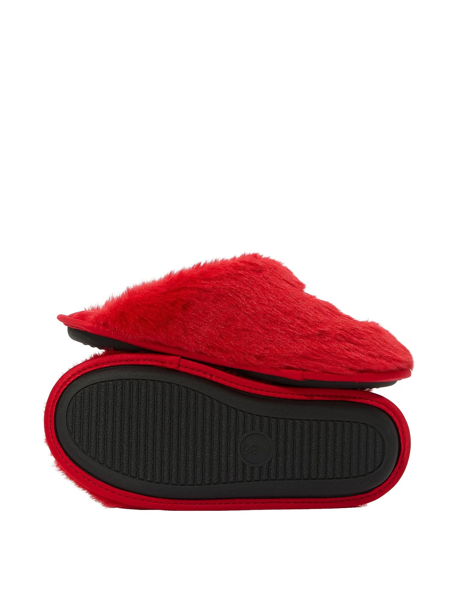 Victoria's Secret Luxe Plush Rhinestone Faux Fur Closed Toe Slippers Red Shine Soft Cozy House Shoes New