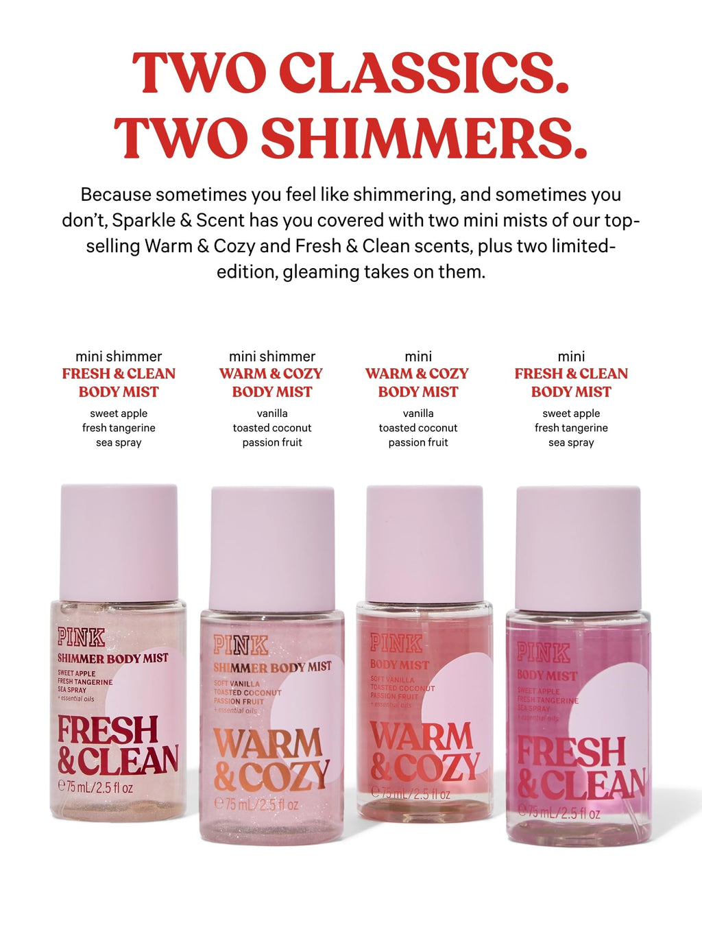 Victoria's Secret PINK 4 Piece Sparkle & Scent Shimmer Fragrance Gift Set